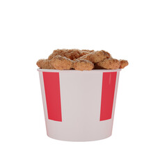 Crispy fried chicken pieces in a striped bucket without  background, takeout promotions kfc chicken 