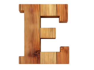 Wooden letter e, rustic alphabet photography on white background perfect for educational and decorative projects