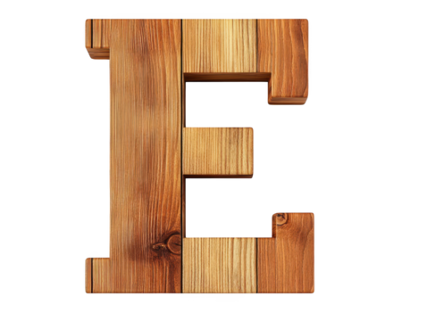 Wooden letter e, rustic alphabet photography on white background perfect for educational and decorative projects