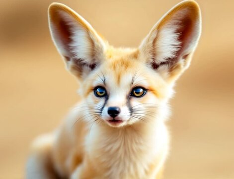 Adorable Fennec Fox Kit in Desert Sunset: Golden Hour Wildlife Portrait