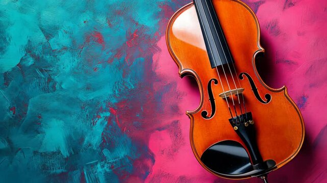 Beautiful wooden violin resting on colorful abstract background showcasing art and music creativity