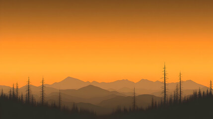 Fototapeta premium Orange Sunset Mountain Illustration
