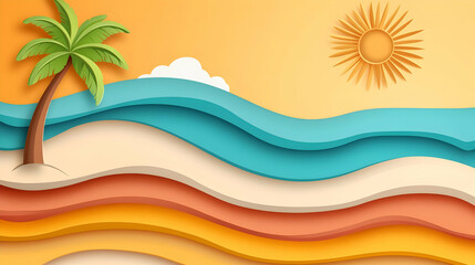 Summer Beach Paper Cut Illustration