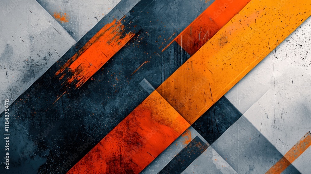 Poster vibrant abstract geometric composition with intersecting shapes and lines