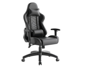 Sleek black leather gaming chair, ergonomic design for ultimate comfort and enhanced experience