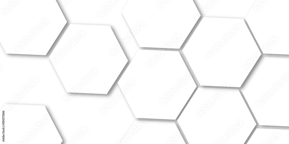 Poster abstract light grey and white hexagon 3d effect pattern with shadow seamless texture background. use