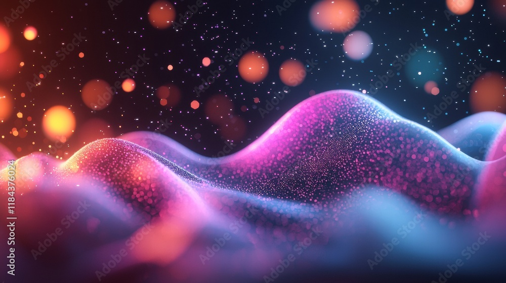 Poster mesmerizing cosmic fractal landscape with glowing prismatic patterns and ethereal radiance