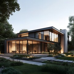 Fototapeta premium Minimalist home design blending nature and architecture