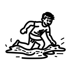 Fototapeta premium Mud playing icon of a kid in hand drawn style