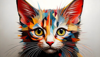 Cubist Kitten Geometric Elegance and Playful Charm