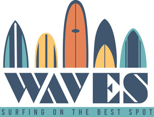 Surfing on the Best Spot: A Colorful Illustration of Different Surfboards