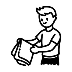 A hand drawn icon of a person folding towel