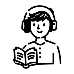 A person listening audiobook, hand drawn style icon