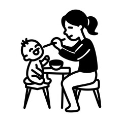 A mother feeding baby, hand drawn style icon