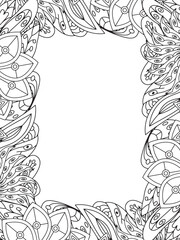 All these designs are hand-drawn and unique 
Beautiful Flowers Border black and white illustration for adult coloring book,
This is a printable Beautiful Zentangle Coloring page for KDP Interior,