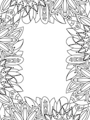 All these designs are hand-drawn and unique 
Beautiful Flowers Border black and white illustration for adult coloring book,
This is a printable Beautiful Zentangle Coloring page for KDP Interior,