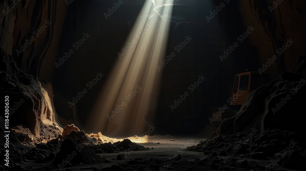 Aufkleber a dimly lit cave with beams of light filtering through, creating a mystical ambiance and highlightin
