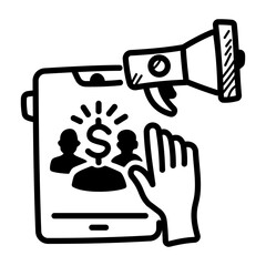 Online fundraising icon designed in doodle style