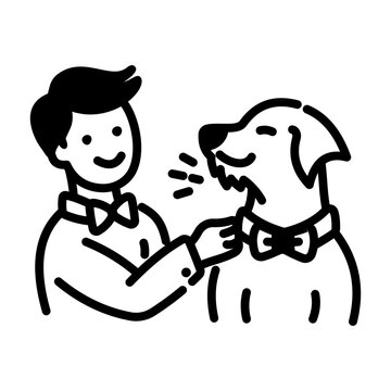 Person setting pet bow, doodle icon
