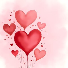 Romantic Watercolor Heart Balloons Valentine s Day Design Love Affection Pink Background