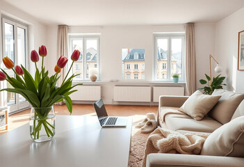 Modern living room with Nordic design, natural light and comfort