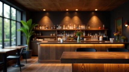 Warm, inviting bar interior with wooden surfaces and soft lighting, perfect for relaxation and socializing.