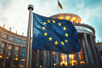 EU flag against the background of the Parliament building