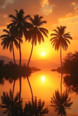Obraz premium palm trees at sunset