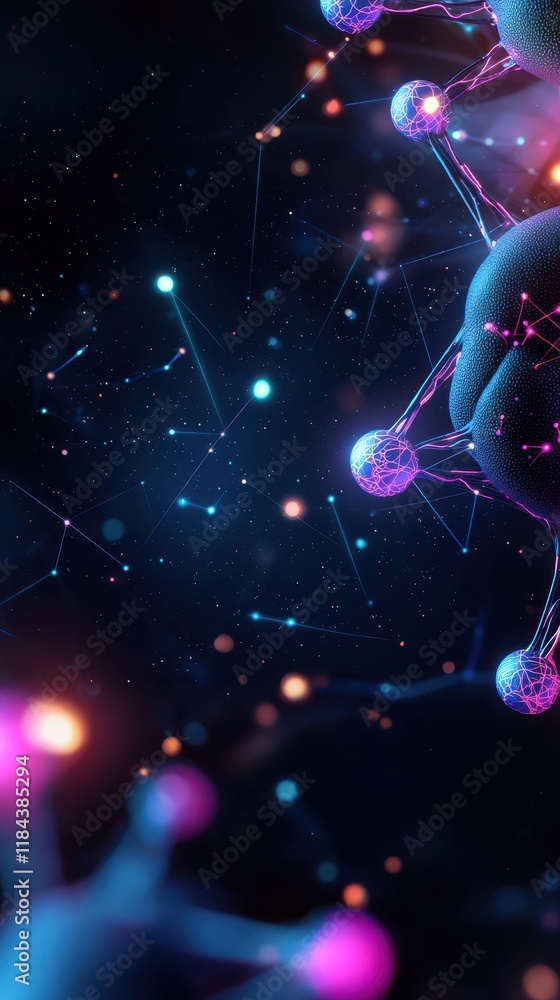 Poster concepts of mental health and digital wellbeing. a vibrant representation of molecular structures in