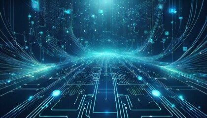 Obraz premium Artificial intelligence digital network with interconnected nodes and lines graphic technology background