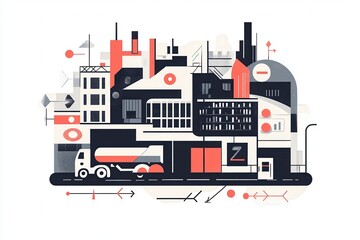 Fototapeta premium Abstract Warehouse Distribution with Truck and Icons
