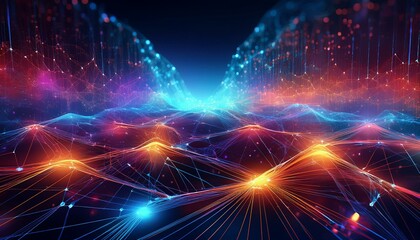 Fototapeta premium Artificial intelligence digital network with interconnected nodes and lines graphic technology background