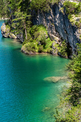 Fototapeta premium The beautiful lake Lago di Braies in the Dolomites in Tyrol.