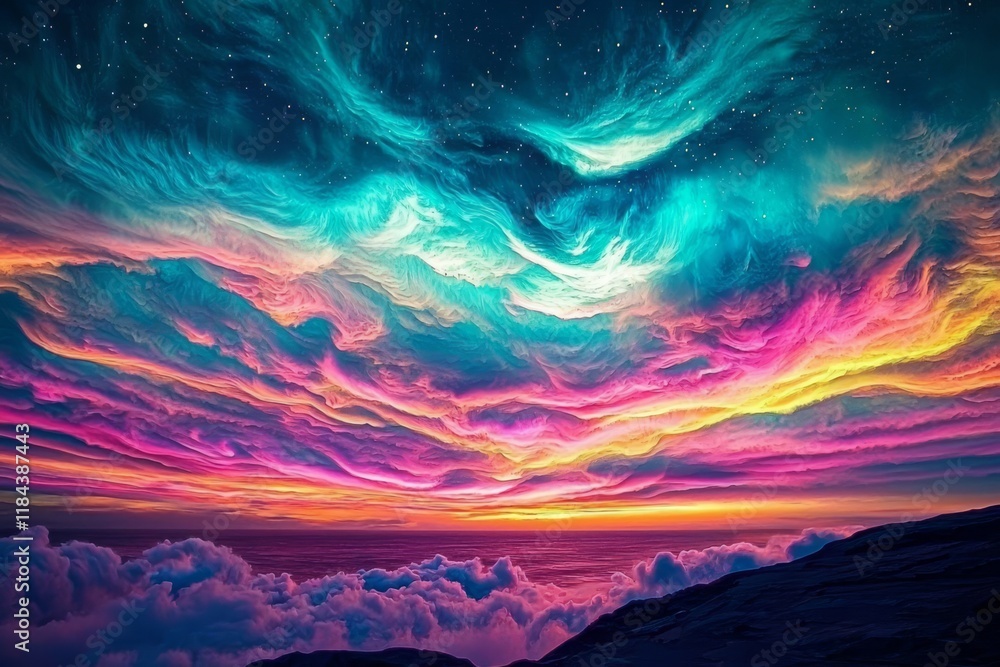 Wall mural the artwork features an explosion of colors reminiscent of sugary treats against a stellar backdrop.