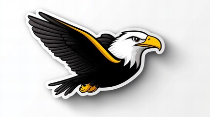 Fototapeta premium Majestic bald eagle in flight, a powerful symbol of freedom and strength. Black, white, and gold accents.