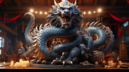 Fototapeta premium chinese dragon statue in temple HD 8K wallpaper Stock Photographic Image