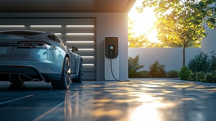Modern Electric Vehicle Charging in Stylish Residential Garage