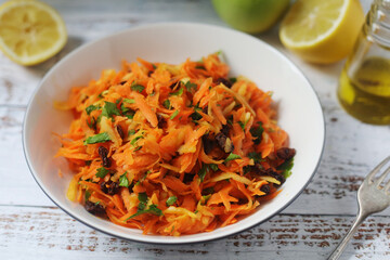A bowl with traditional Polish carrot salad  © nastyakamysheva
