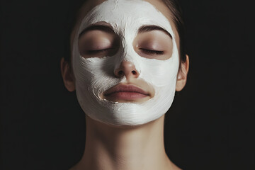 Fototapeta premium Woman appling facial mask, cosmetic face mask, femaee skin care