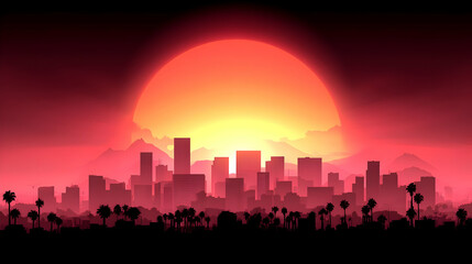 Obraz premium Sunset Cityscape Illustration