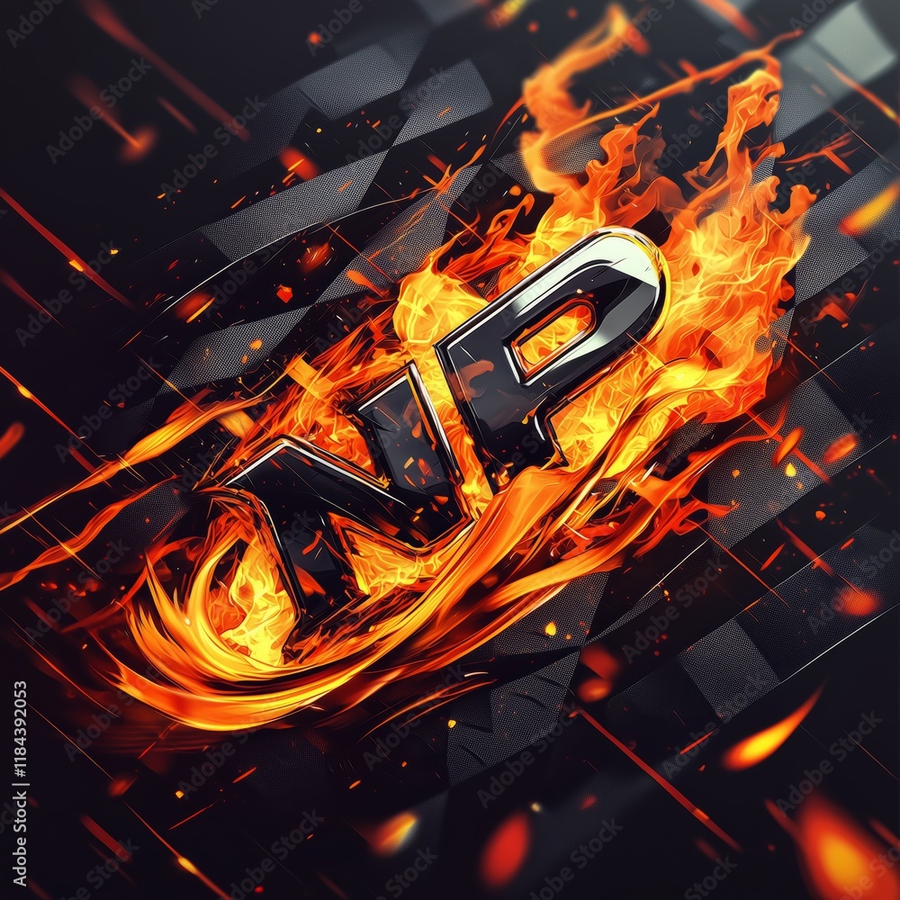 Poster dynamic abstract fire design with lettering and modern elements
