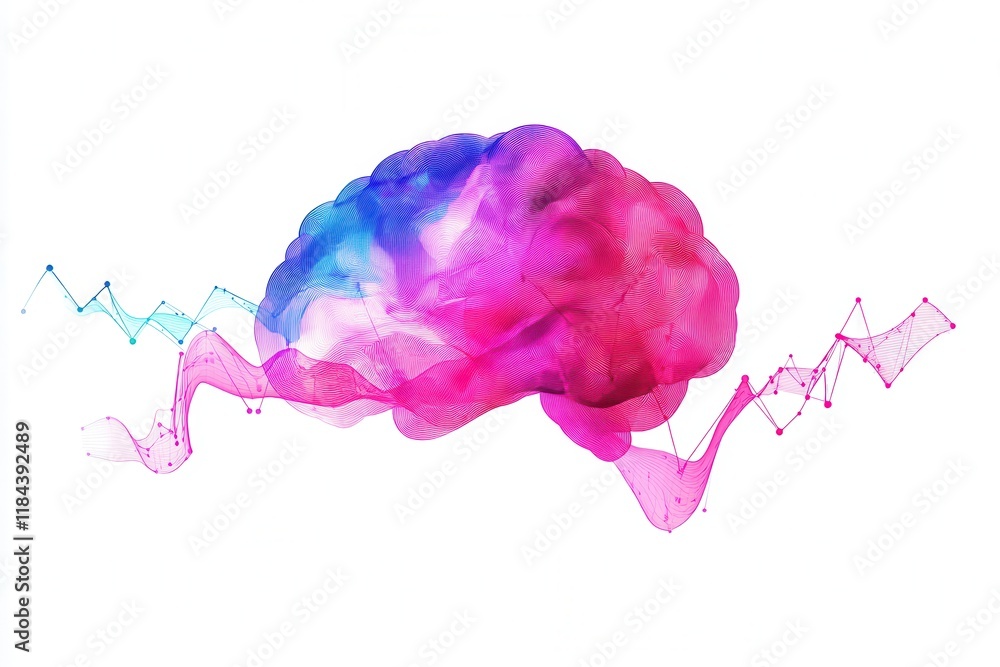 Poster colorful brain with graphs in abstract style
