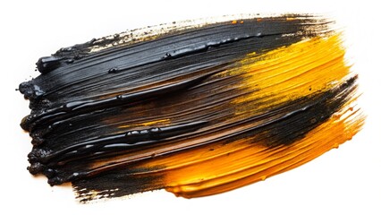 black brush strokes oil paints on white paper. Isolated on white background. Abstract creative background
