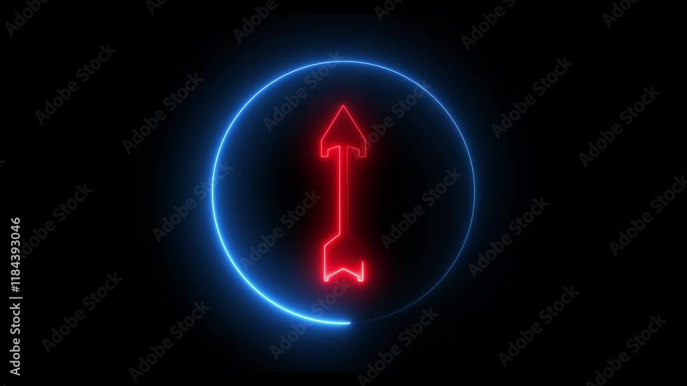 Poster 4k abstract glowing neon directional up arrow loading icon animation arrow arrows background, backli