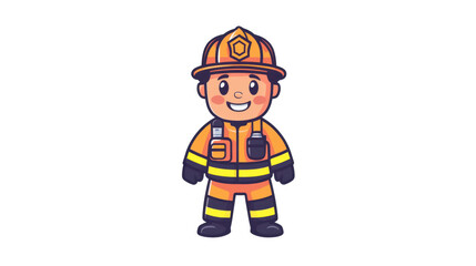 Friendly Cartoon Firefighter Character in Bright Orange Uniform with Helmet, Smiling and Ready to Help, Perfect for Children's Education and Safety Themes