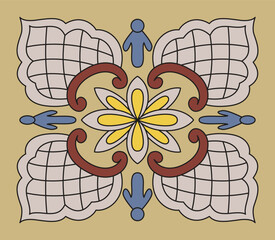 Ornate Floral Tile Design with Decorative Elements