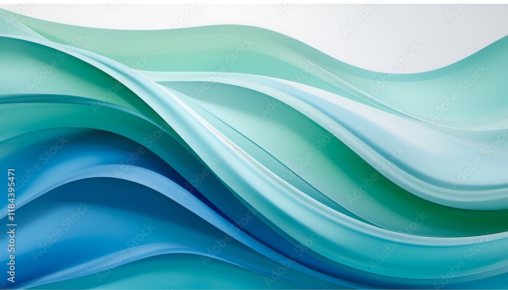 Poster flowing wave pattern background in gradient blue and green for a modern design