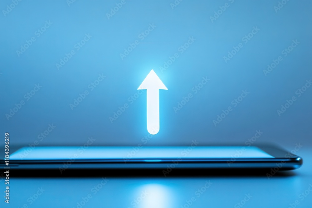 Poster digital progress with glowing arrow on smartphone screen