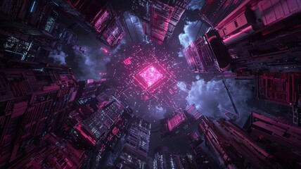 Obraz premium Quantum and supercomputing research concept. A digital artwork showcasing the fusion of art and technology with a focus on quantum algorithms.