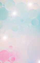 Macro photo floating pastel bubbles in shades of blue, pink, and white.